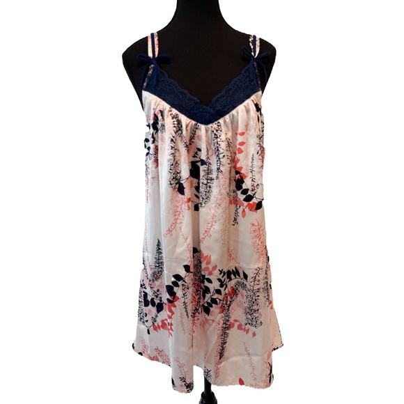 Vintage Oscar de la Renta Floral Chemise NWT Navy Pink Lingerie Medium